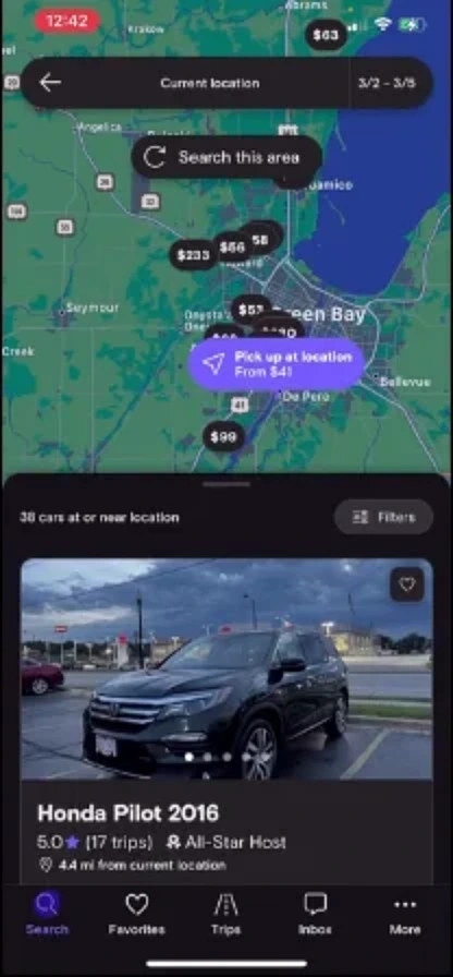 Turo’s rebuilt search experience: results list screen