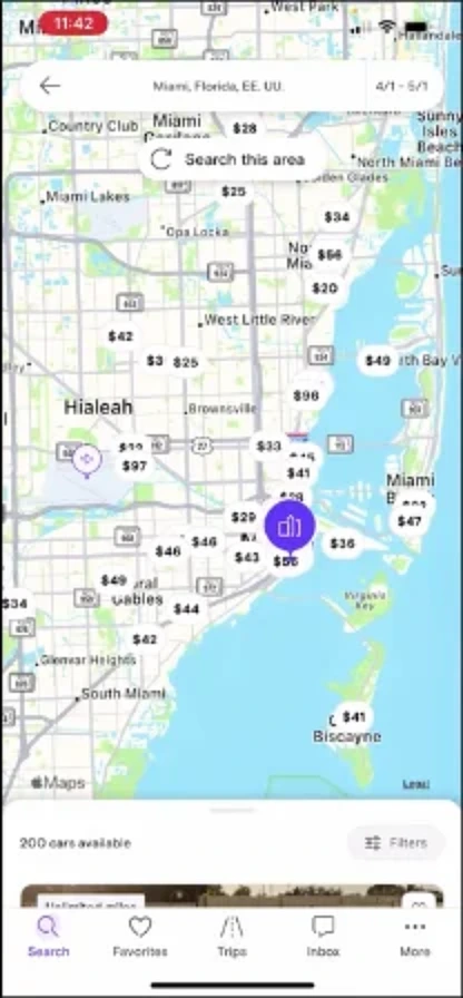 Turo’s rebuilt search experience: map view screen
